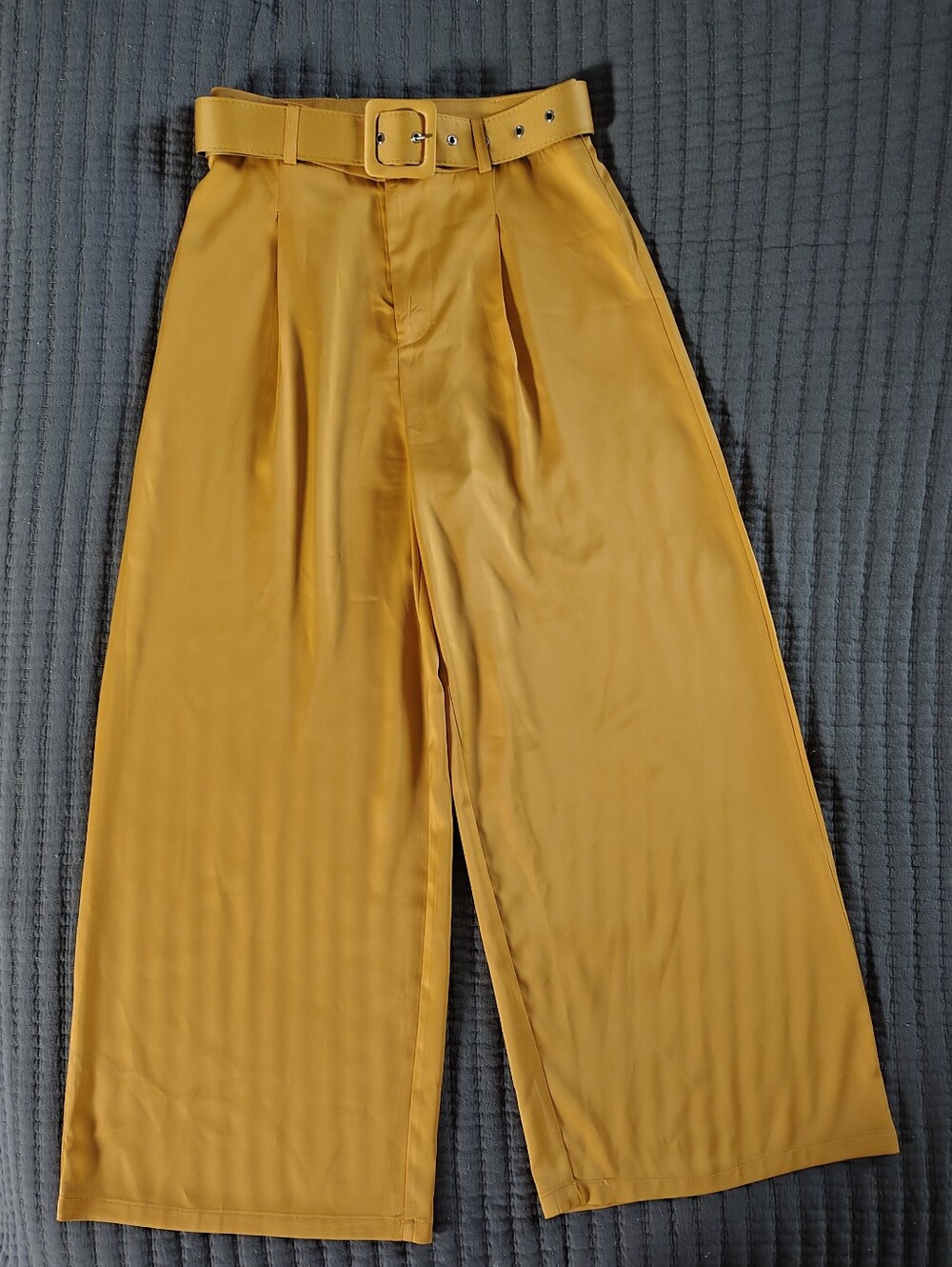 Mustard Yellow Wide-Leg Belted Pants Size S:Small